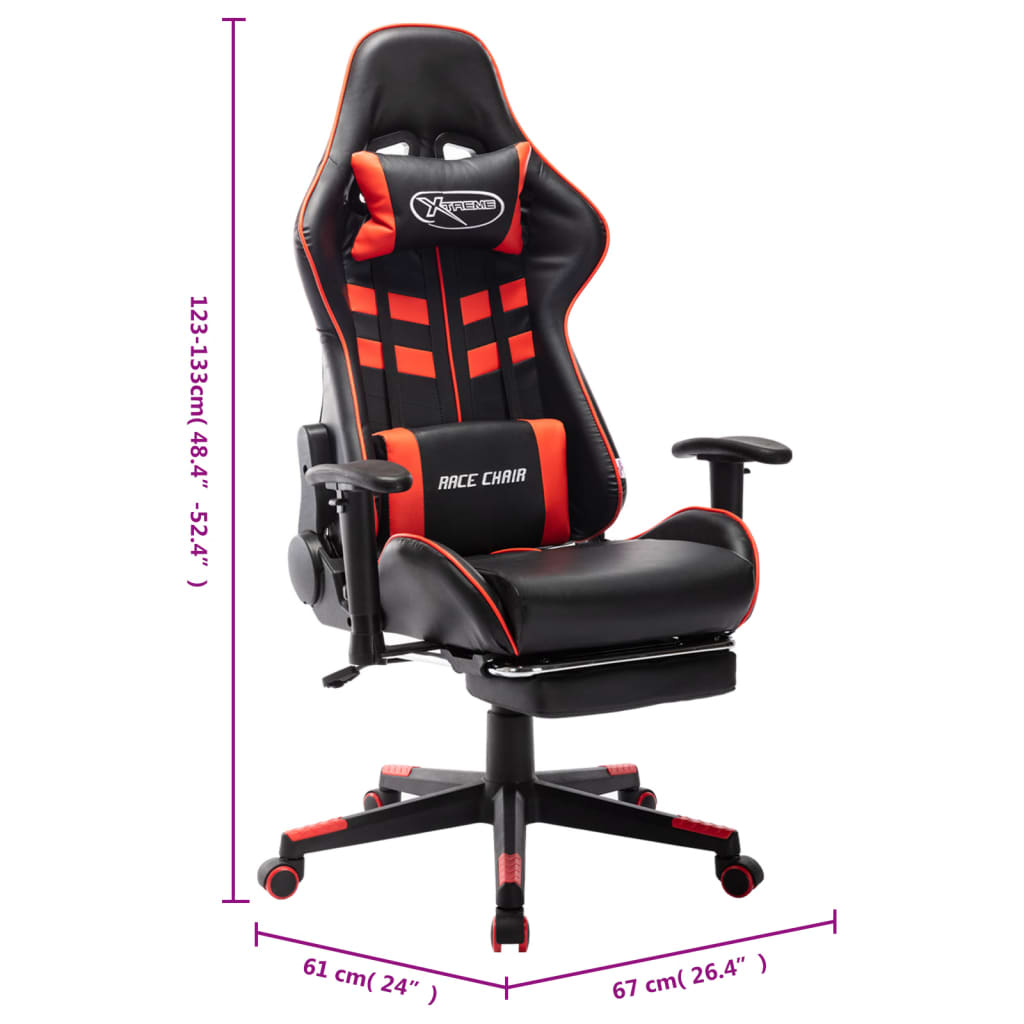 Cadeira gaming c/ apoio de pés couro artificial preto/vermelho