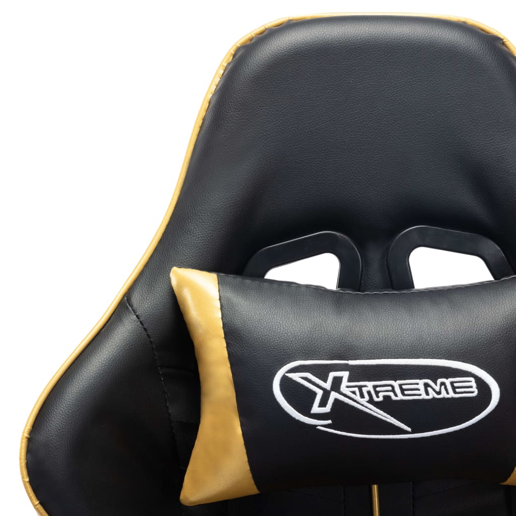 Cadeira gaming c/ apoio de pés couro artificial preto/dourado