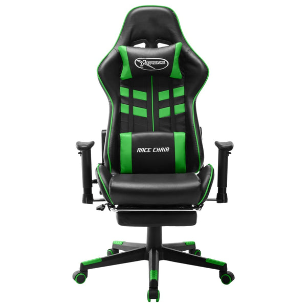 Cadeira de gaming c/ apoio de pés couro artificial preto/verde