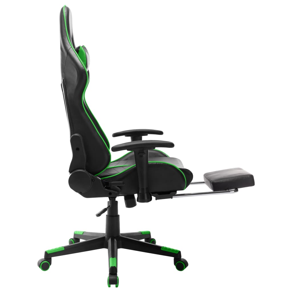 Cadeira de gaming c/ apoio de pés couro artificial preto/verde