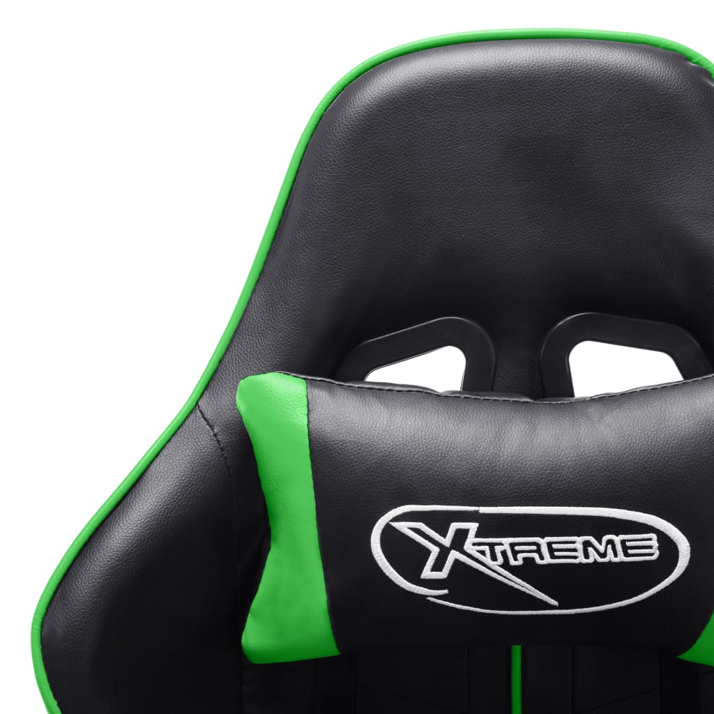 Cadeira de gaming c/ apoio de pés couro artificial preto/verde