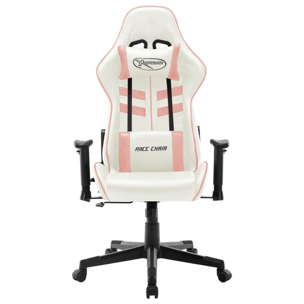 Cadeira de gaming couro artificial branco e cor-de-rosa