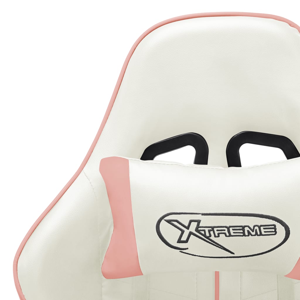 Cadeira de gaming couro artificial branco e cor-de-rosa