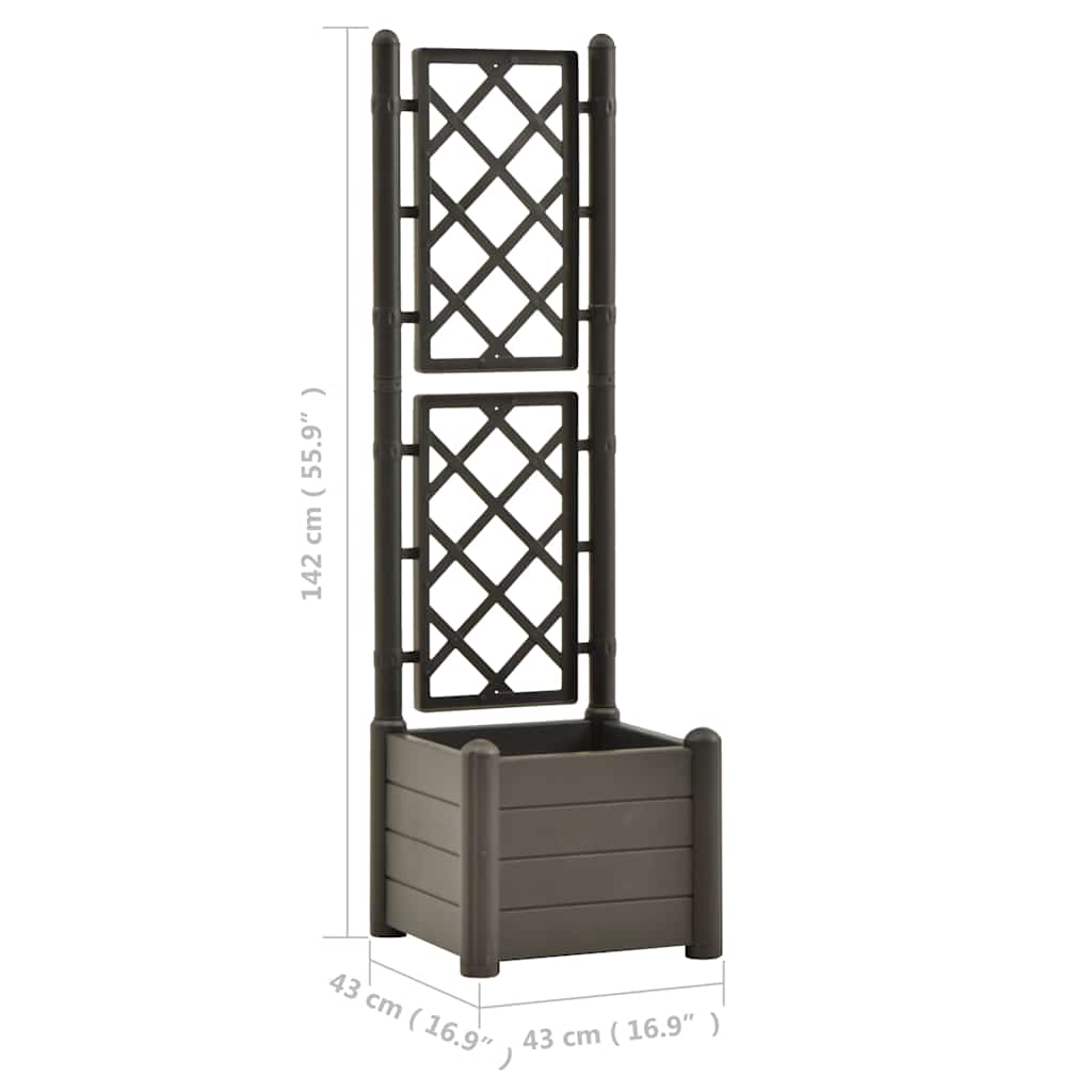 Vaso/floreira de jardim com treliça 43x43x142 cm PP antracite