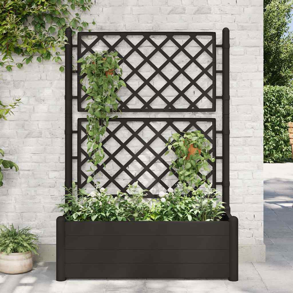 Vaso/floreira de jardim com treliça 100x43x142 cm PP antracite