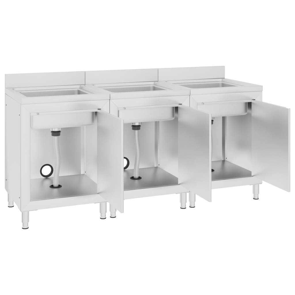 Armários c/ lava-louça cozinha comercial 3 pcs aço inoxidável