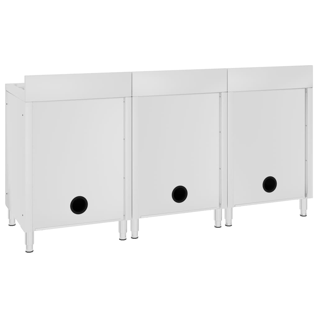 Armários c/ lava-louça cozinha comercial 3 pcs aço inoxidável