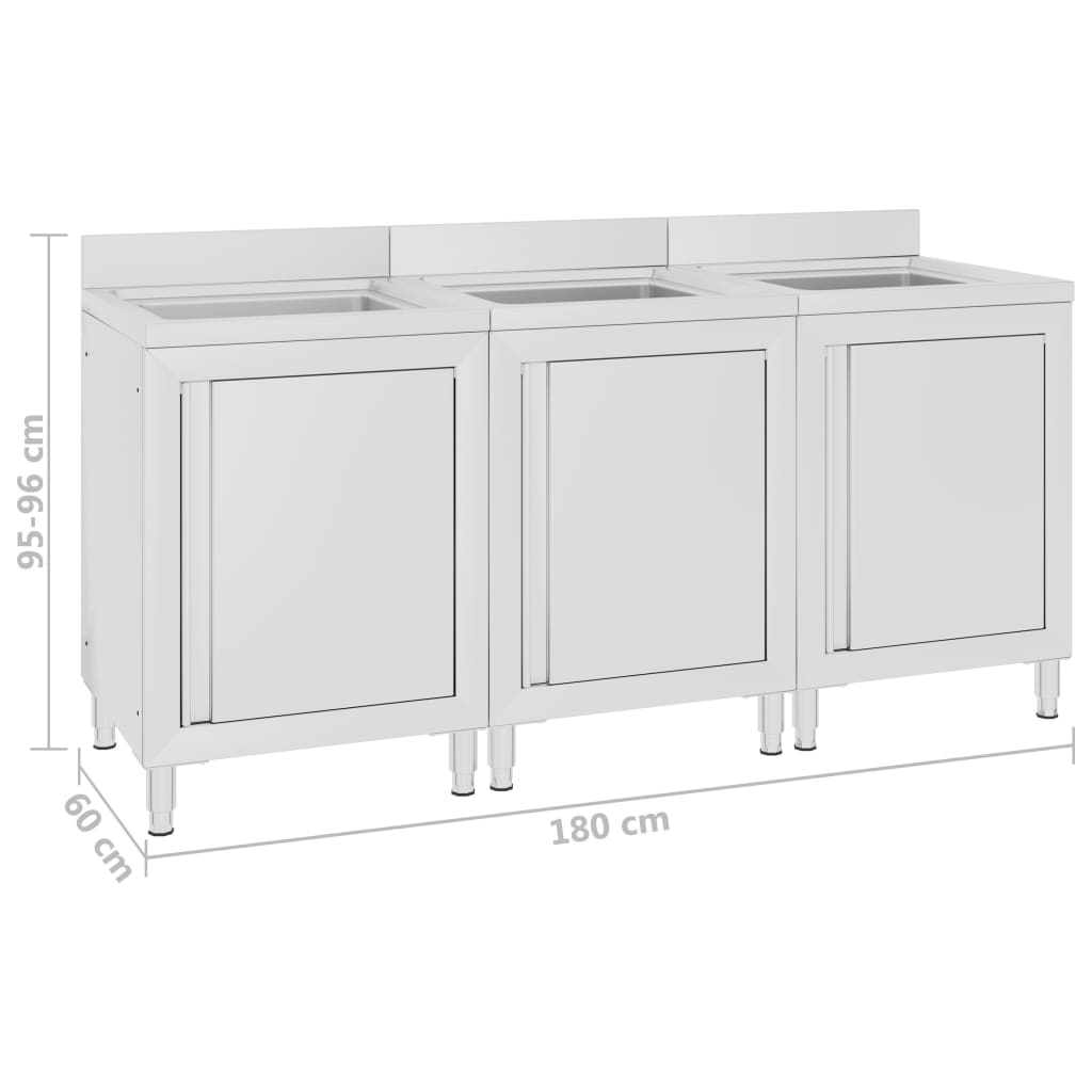 Armários c/ lava-louça cozinha comercial 3 pcs aço inoxidável