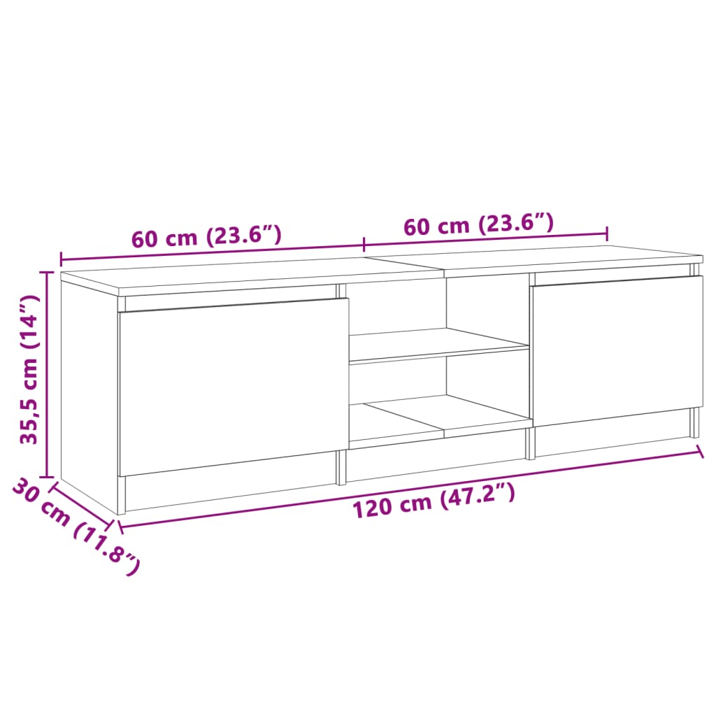 Móvel de TV com luzes LED 120x30x35,5 cm branco