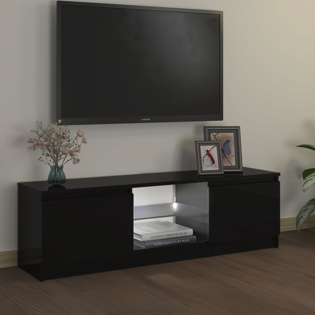 Móvel de TV com luzes LED 120x30x35,5 cm preto