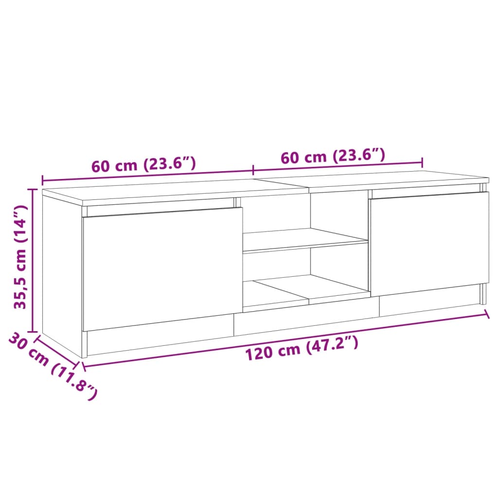 Móvel de TV com luzes LED 120x30x35,5 cm preto