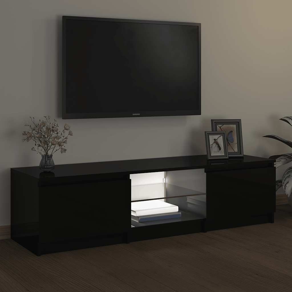 Móvel de TV com luzes LED 140x40x35,5 cm preto