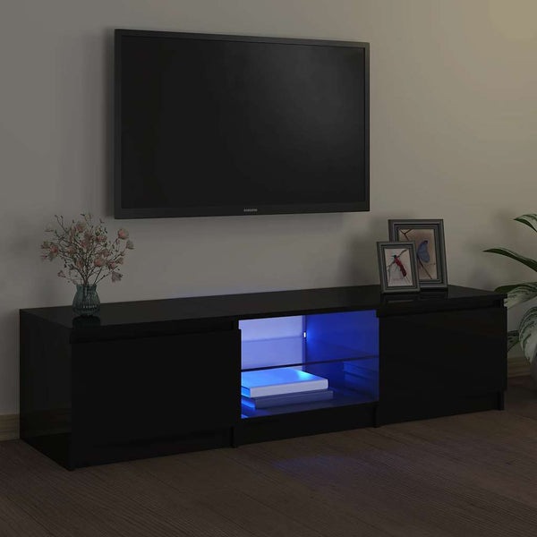Móvel de TV com luzes LED 140x40x35,5 cm preto