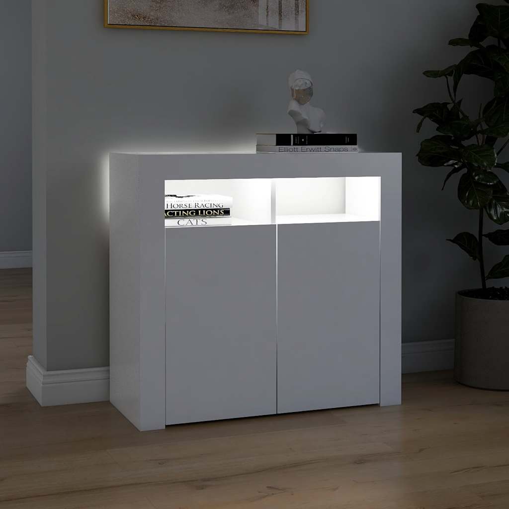 Aparador com luzes LED 80x35x75 cm branco