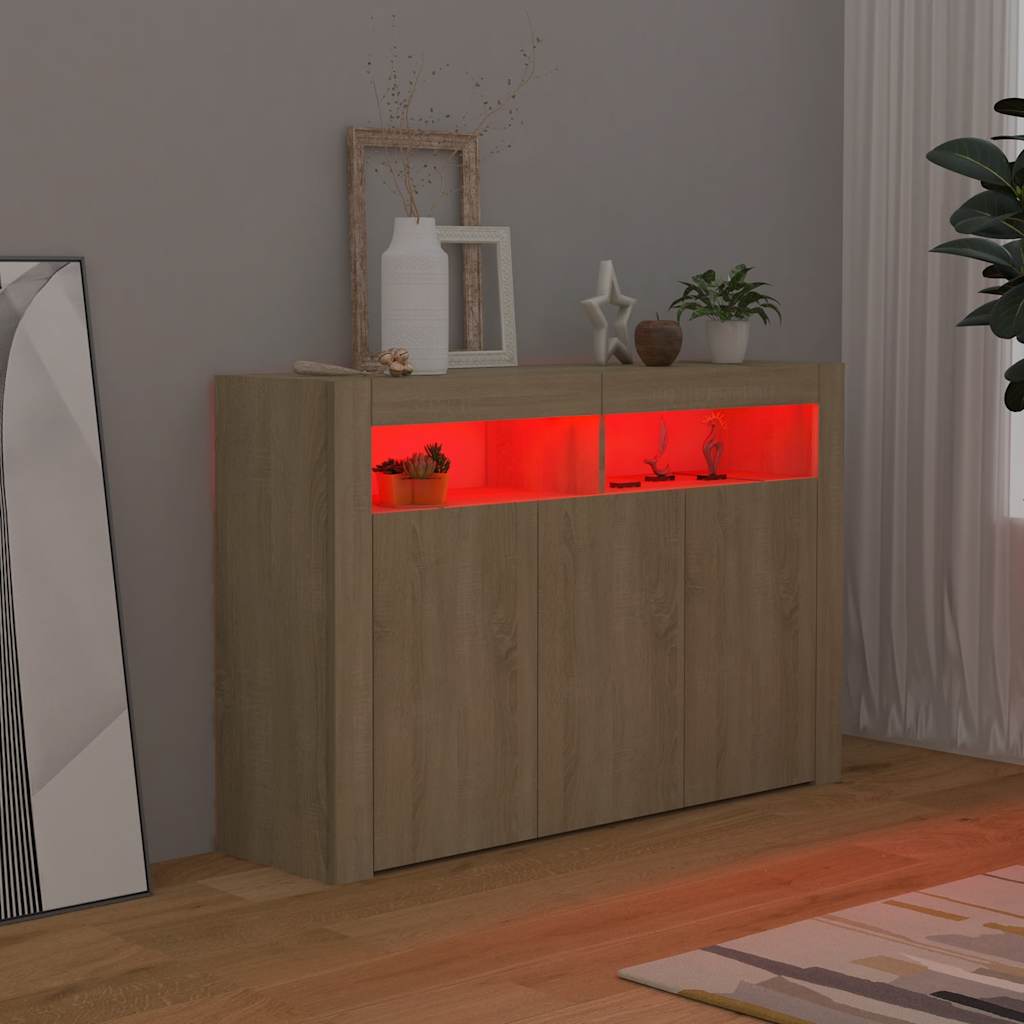 Aparador com luzes LED 115,5x30x75 cm carvalho sonoma