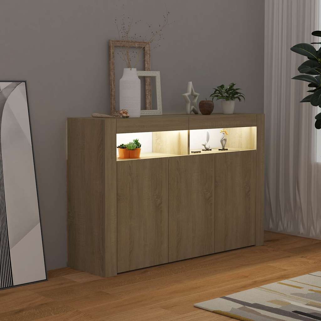 Aparador com luzes LED 115,5x30x75 cm carvalho sonoma