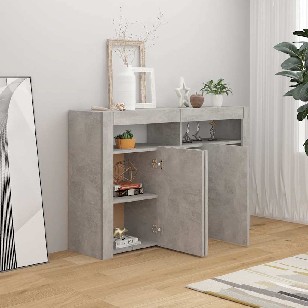 Aparador com luzes LED 115,5x30x75 cm cinzento cimento