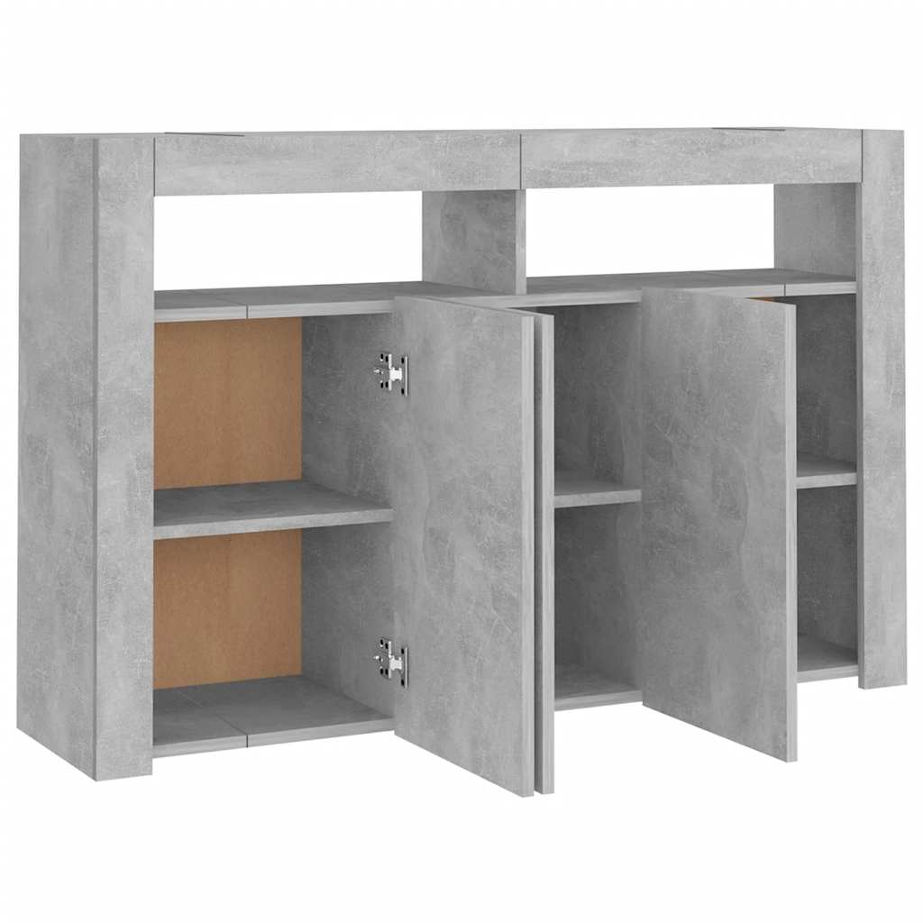 Aparador com luzes LED 115,5x30x75 cm cinzento cimento