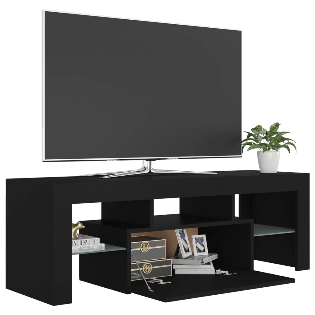 Móvel de TV com luzes LED 120x35x40 cm preto