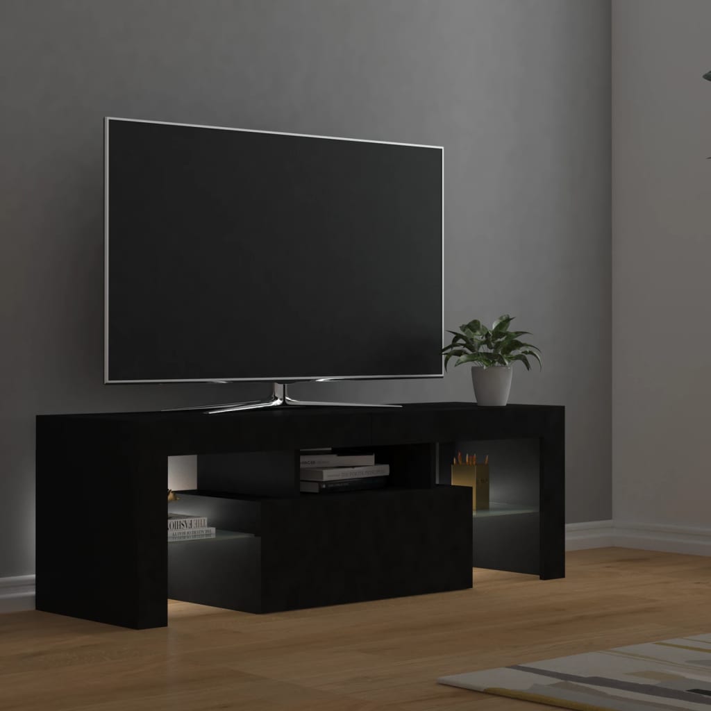 Móvel de TV com luzes LED 120x35x40 cm preto