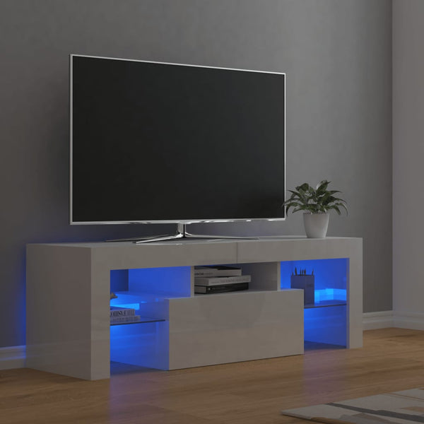 Móvel de TV com luzes LED 120x35x40 cm branco brilhante