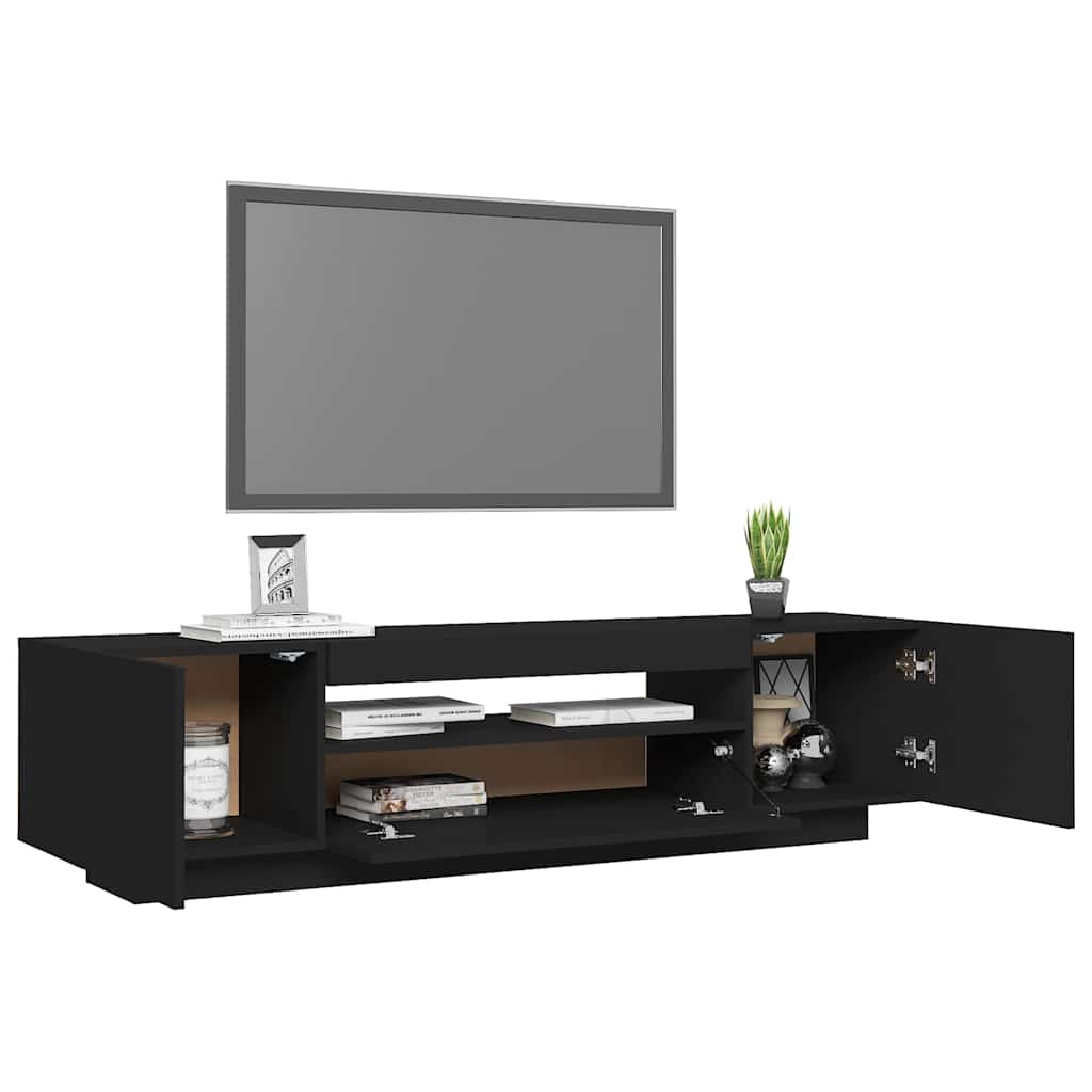 Móvel de TV com luzes LED 160x35x40 cm preto