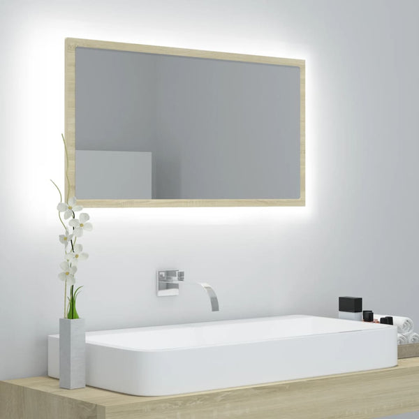 Espelho casa banho c/ LED 80x8,5x37 cm acrílico carvalho sonoma