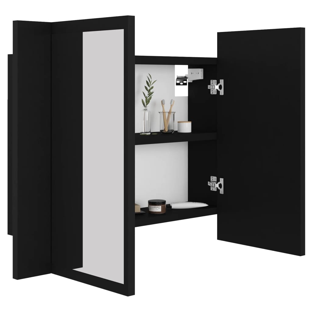 Armário espelhado casa banho c/ LED 60x12x45 cm acrílico preto