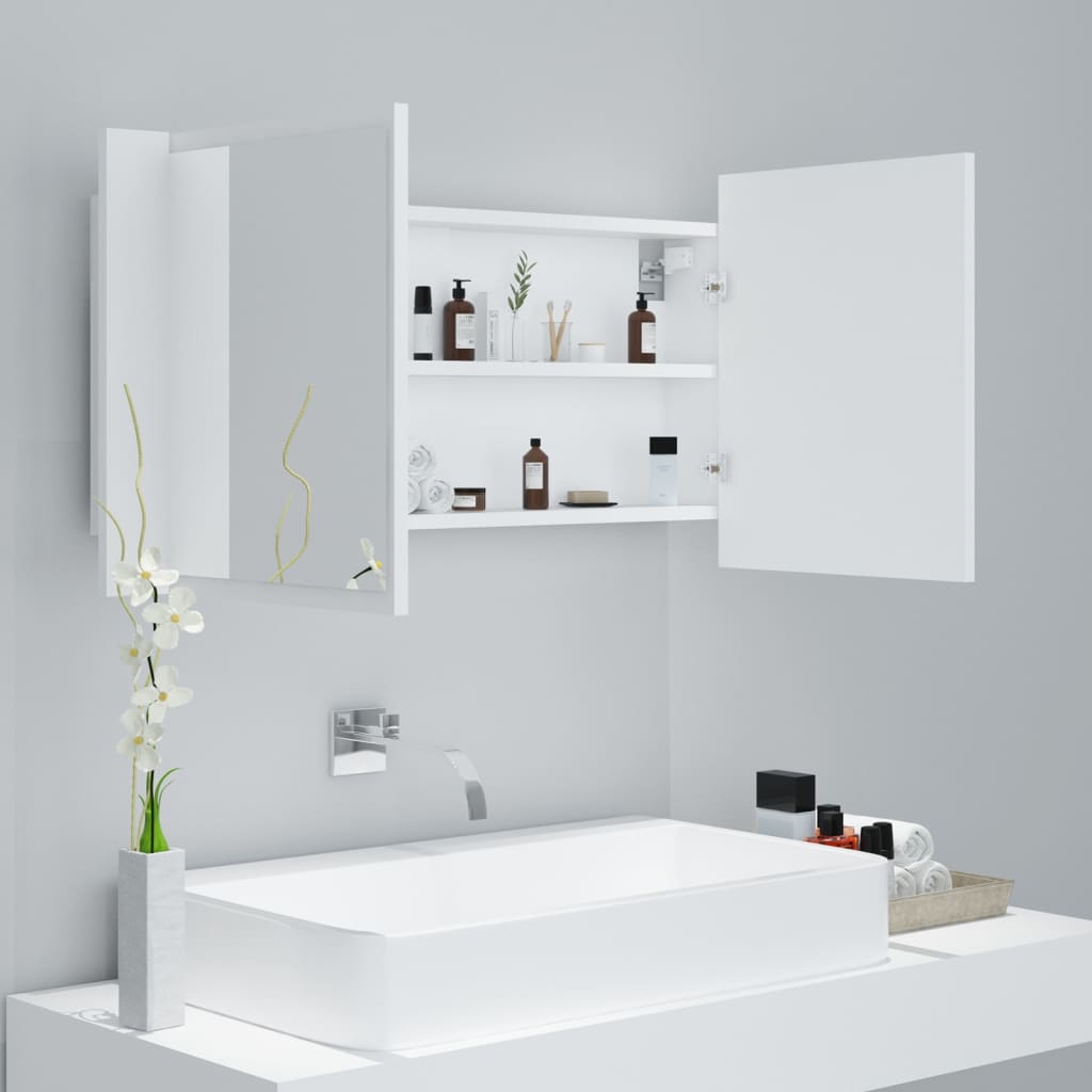 Armário espelhado casa de banho LED 90x12x45 cm acrílico branco