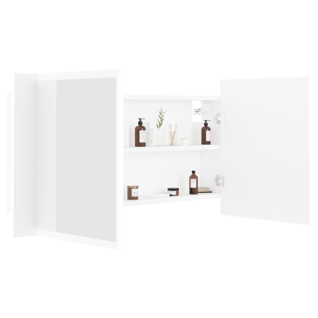 Armário espelhado casa de banho LED 90x12x45 cm acrílico branco