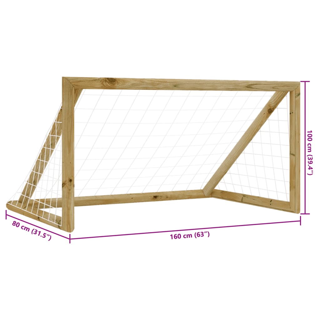 Baliza de futebol com rede 160x80x100 cm pinho impregnado
