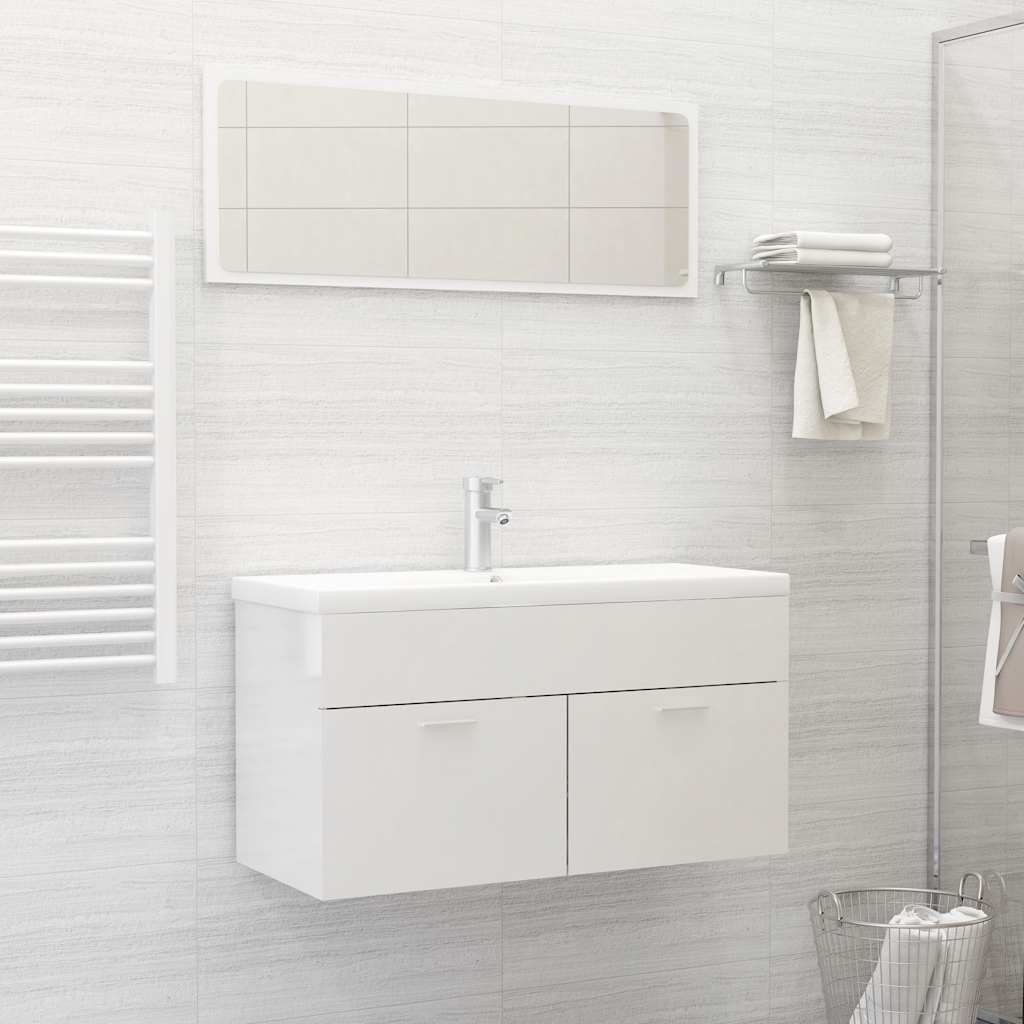 Conj. móveis de casa de banho 2 pcs contrapl. branco brilhante