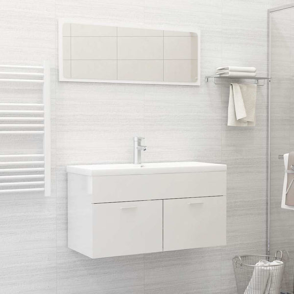 Conj. móveis de casa de banho 2 pcs contrapl. branco brilhante