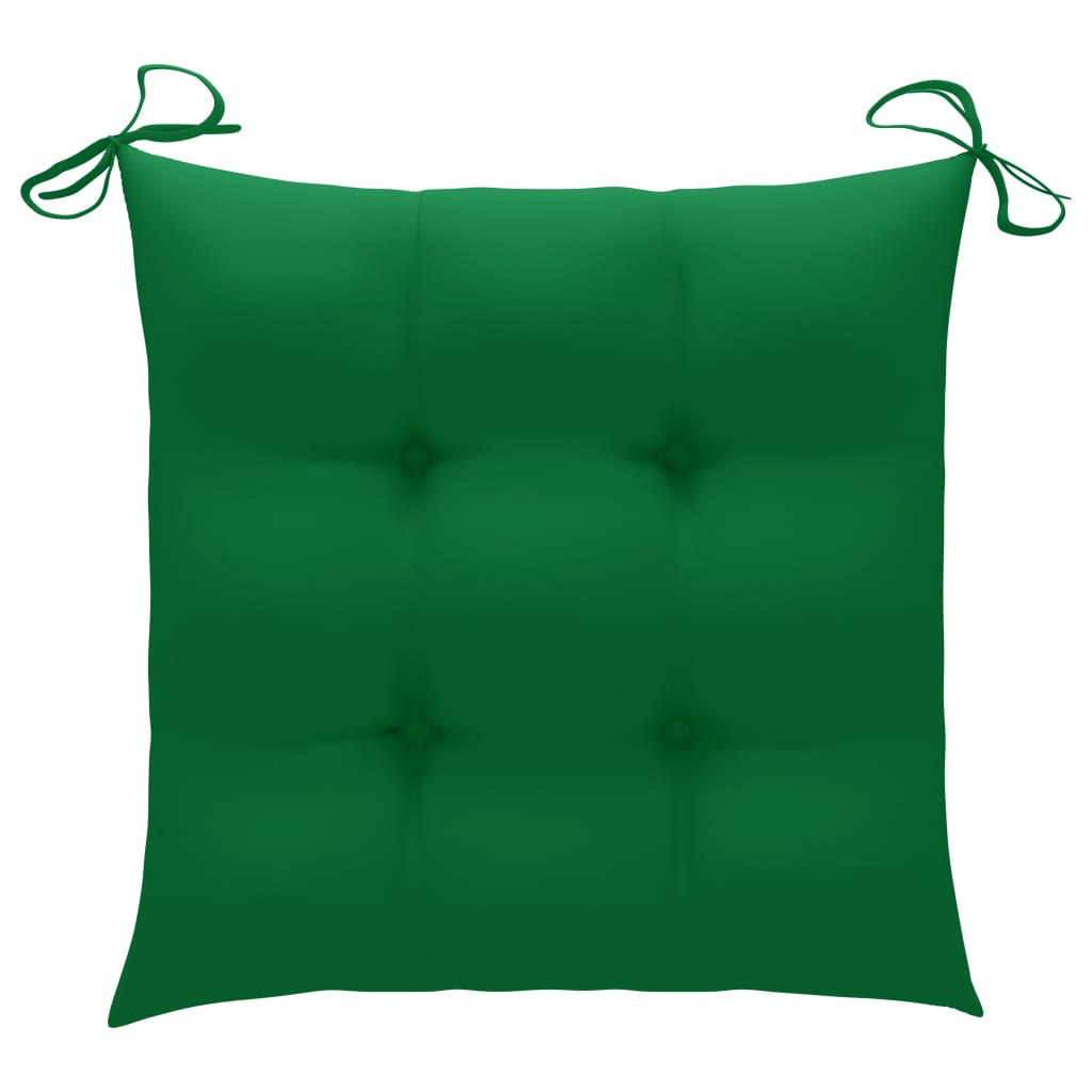 Cadeiras de jardim c/ almofadões verdes 3 pcs teca maciça