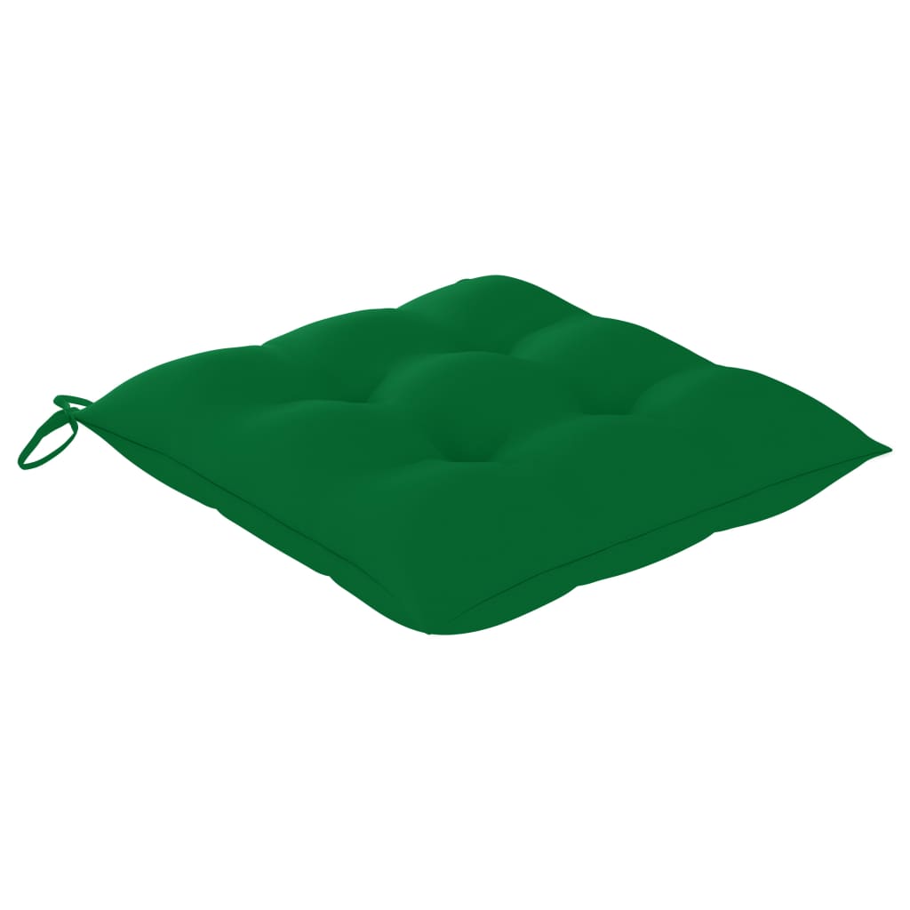 Cadeiras de jardim c/ almofadões verdes 3 pcs teca maciça