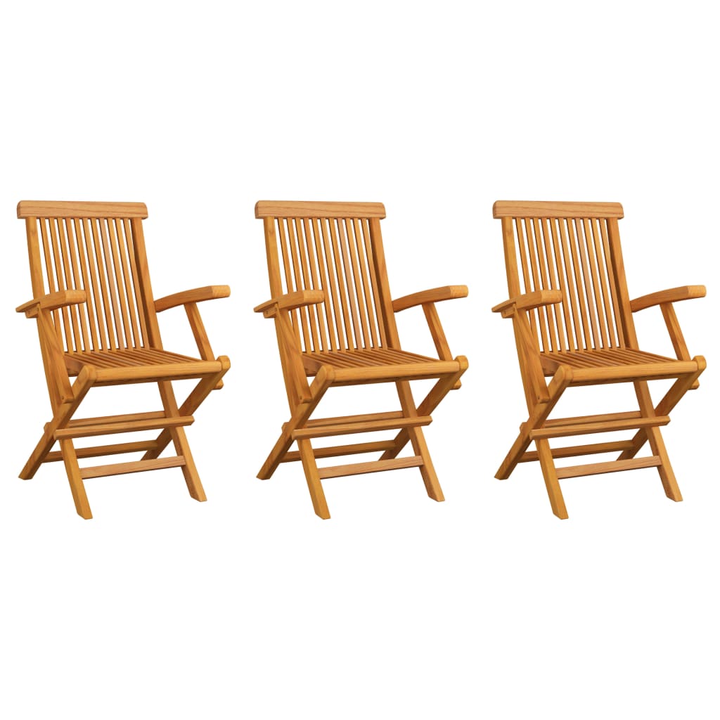 Cadeiras de jardim c/ almofadões verdes 3 pcs teca maciça