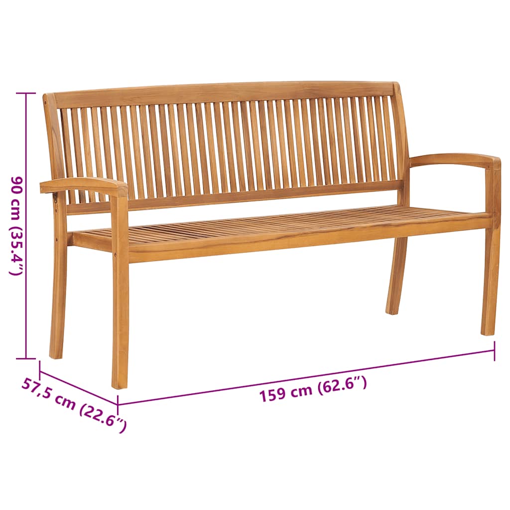 Banco de jardim empilhável c/ almofadão 159 cm teca maciça