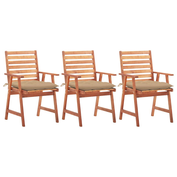Cadeiras de jantar p/ jardim 3 pcs c/ almofadões acácia maciça
