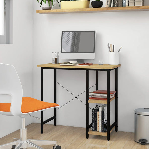 Secretária p/ PC 80x40x72 cm MDF e metal preto/carvalho-claro