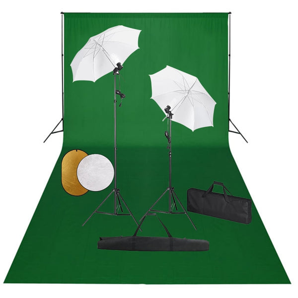 Kit estúdio fotográfico com lâmpadas/sombrinhas/fundo/refletor
