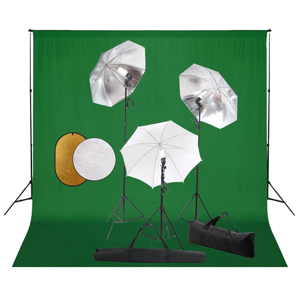 Kit estúdio fotográfico com lâmpadas/sombrinhas/fundo/refletor