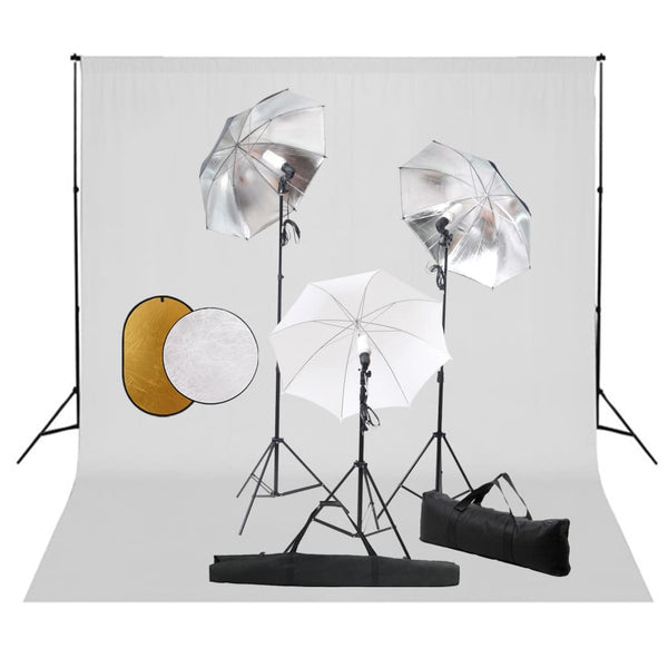 Kit estúdio fotográfico com lâmpadas/sombrinhas/fundo/refletor