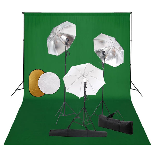 Kit estúdio fotográfico com lâmpadas/sombrinhas/fundo/refletor