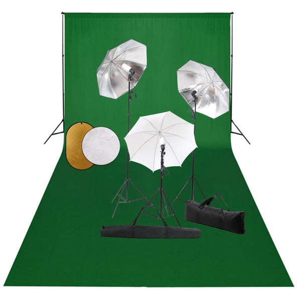 Kit estúdio fotográfico com lâmpadas/sombrinhas/fundo/refletor
