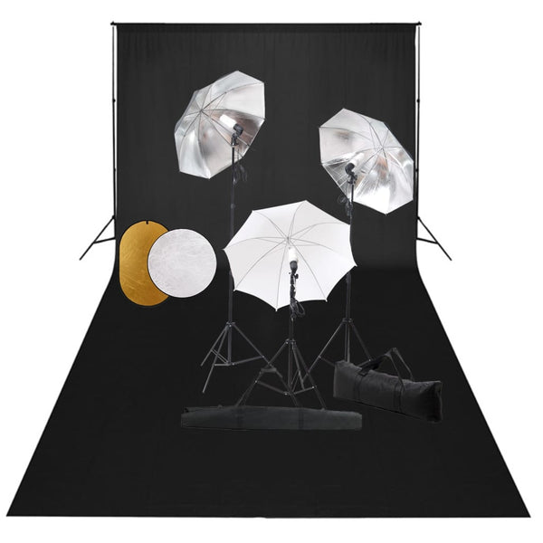 Kit estúdio fotográfico com lâmpadas/sombrinhas/fundo/refletor