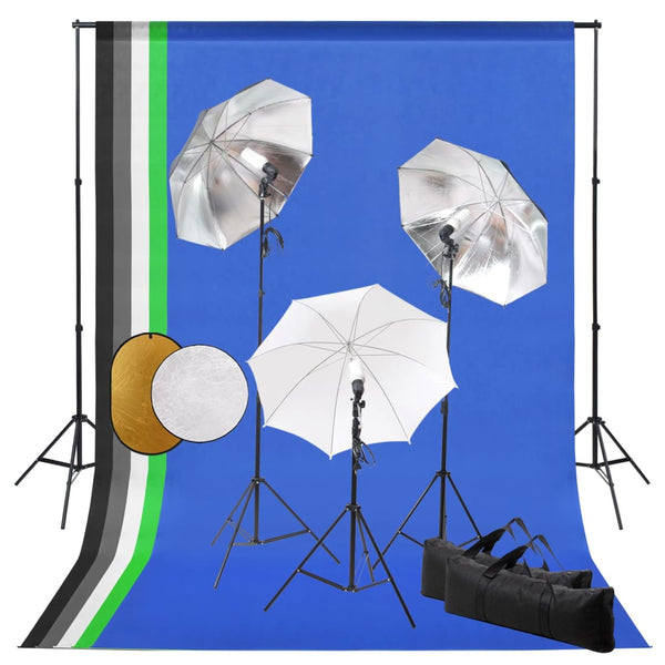 Kit estúdio fotográfico com lâmpadas/sombrinhas/fundo/refletor
