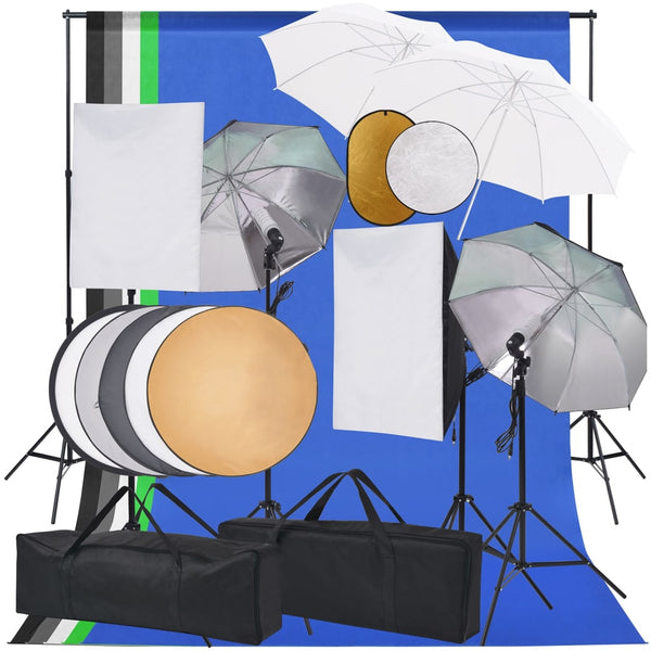 Kit estúdio fotográfico softbox luzes/sombrinhas/fundo/refletor