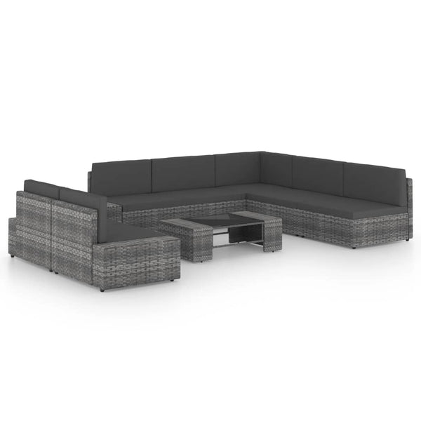 8 pcs conjunto lounge de jardim c/ almofadões vime PE cinzento