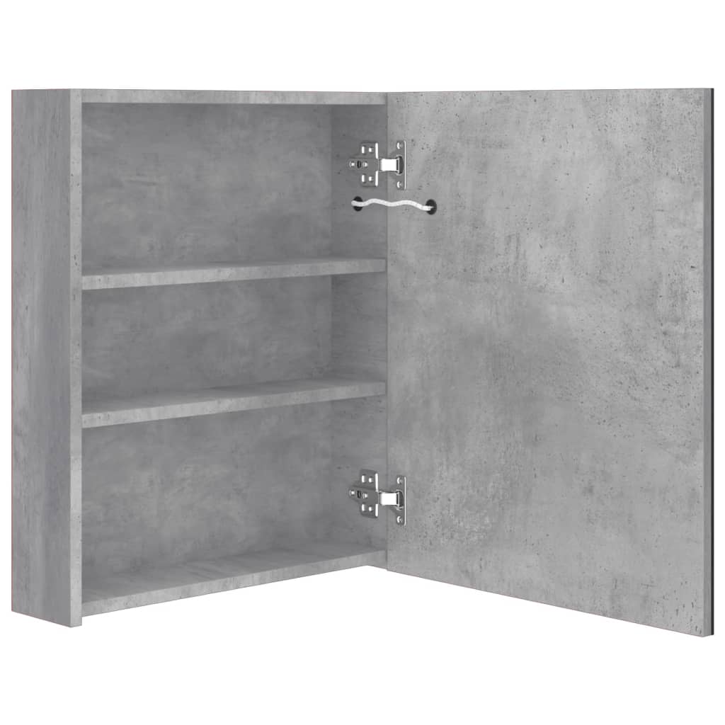 Armário espelhado casa de banho LED 50x14x60cm cinzento cimento