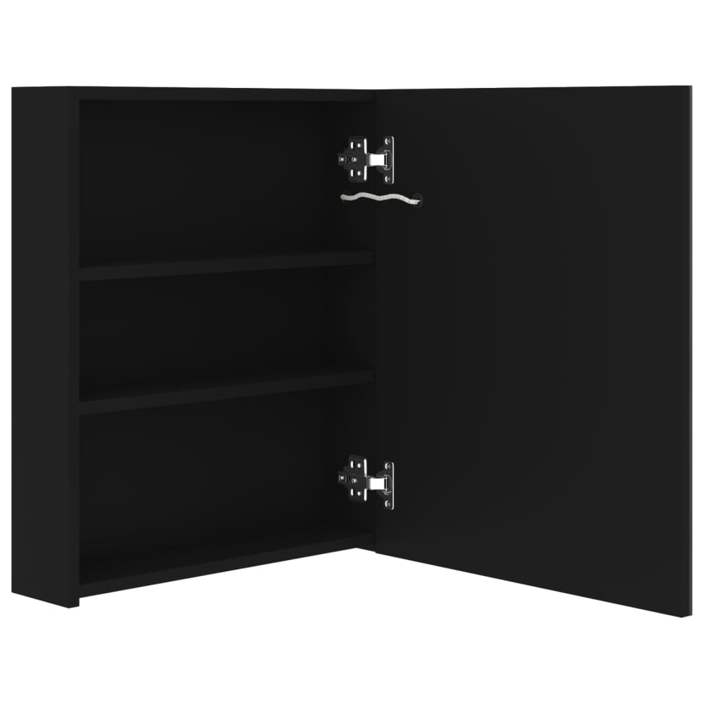 Armário espelhado p/ casa de banho com LED 50x14x60 cm preto